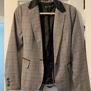 NEW YORK AND CO. PLAID BLAZER WITH PINK DETAIL